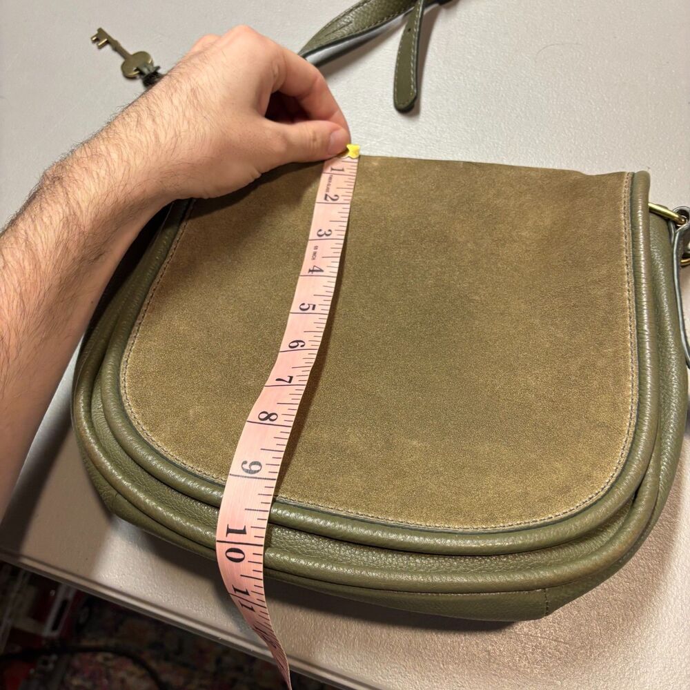 Fossil Olive Green Pebbled Leather & Suede Saddle Bag - Picture 14 of 16